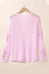 60s Flower Drop Shoulder Hollow Knit Top Light Grey -Femstylo