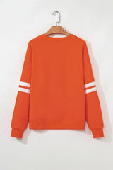 Fiery Red Striped Sleeve Loose Fit Sweatshirt - Femstylo