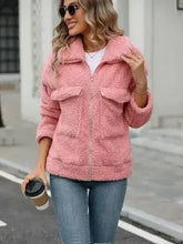 Zip Up Long Sleeve Plush Jacket - Femstylo