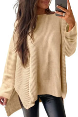 Apricot Plain Side Slits Oversized Sweater - Femstylo