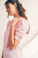 White Embroidered Floral Geometric Button Short Sleeve Top | Femstylo - Femstylo