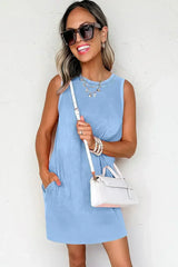 Beau Blue Mineral Wash Pocket Tank Mini Dress - Femstylo
