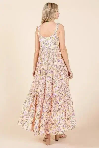 Mittoshop Flower Print Tiered Sleeveless Empire Maxi Dress - Femstylo