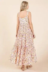 Mittoshop Flower Print Tiered Sleeveless Empire Maxi Dress - Femstylo