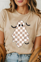 Khaki Ghost Bat Heat Transfer Printing Halloween Holiday Graphic Tee