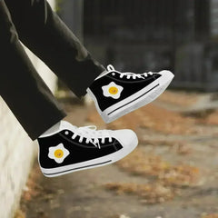 Jacki Easlick Lux Egg Classic High-Top Canvas Sneakers - White/Black - Femstylo