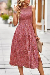Smocked tiered midi dress - Femstylo