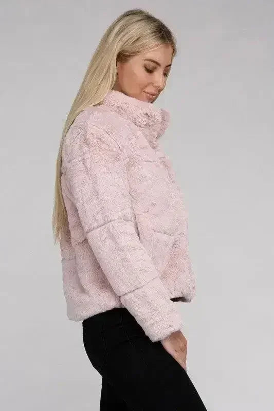 Fluffy Zip-Up Sweater Jacket - Femstylo