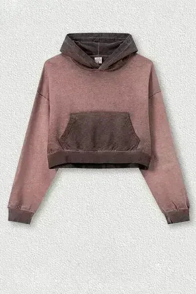 Basic Bae Kangaroo Pocket Long Sleeve Cropped Hoodie - Femstylo