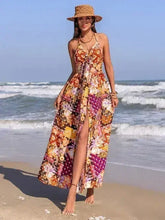 Slit Printed Halter Neck Cami Dress - Femstylo