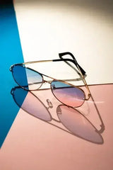 Gold Blue Pink Unisex Aviator Sunglasses - Femstylo