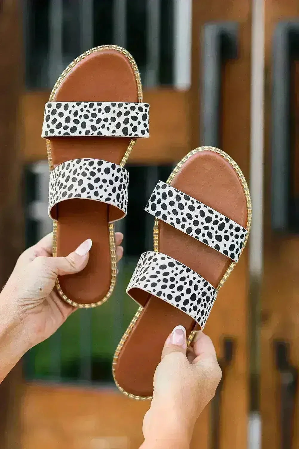 Leopard Dalmatian Print Suedette Slide Sandals - Femstylo