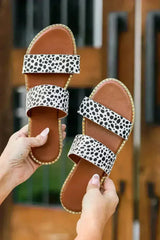 Leopard Dalmatian Print Suedette Slide Sandals - Femstylo