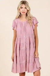 Mittoshop Lace Detail Ruffled Button Down Tiered Dress - Femstylo