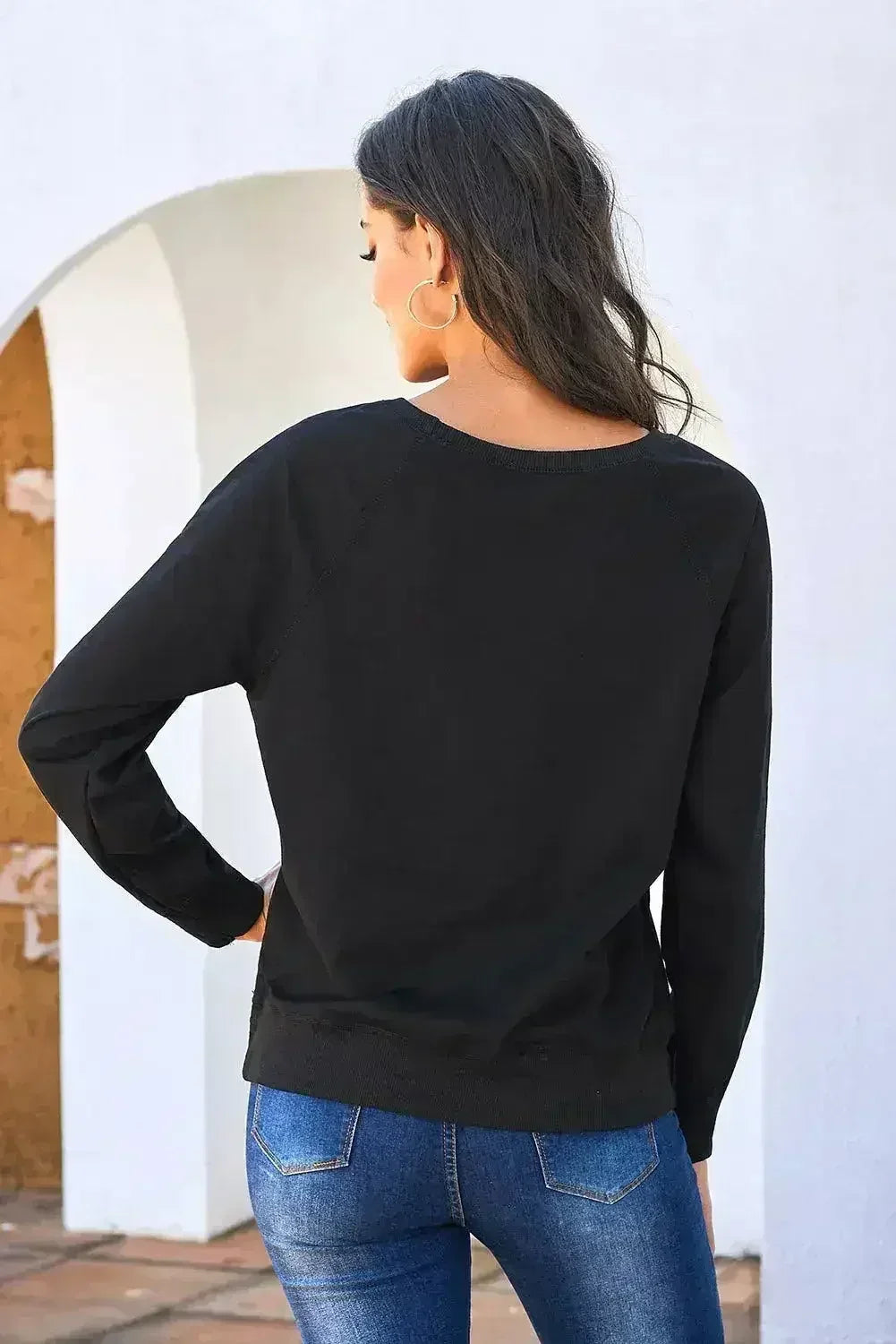 Black French Terry Cotton Blend Sweatshirt - Femstylo