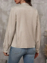 Striped Tie Neck Long Sleeve Blouse – Femstylo - Femstylo