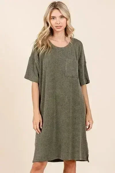 Mittoshop Urban Rib Knit Short Sleeve Tee Dress - Femstylo