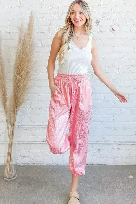 And The Why Satin Leopard Print Joggers - Femstylo