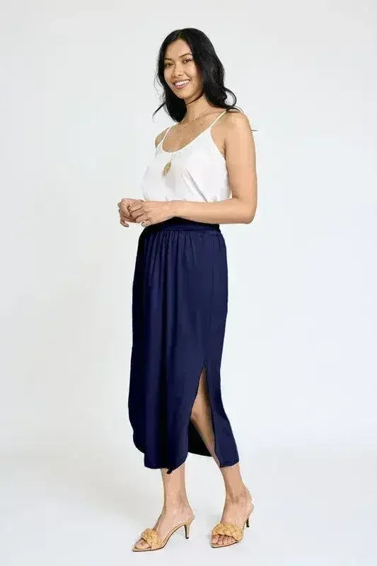 Solid Side Slit Midi Skirt – Made in USA with High Slit - Femstylo