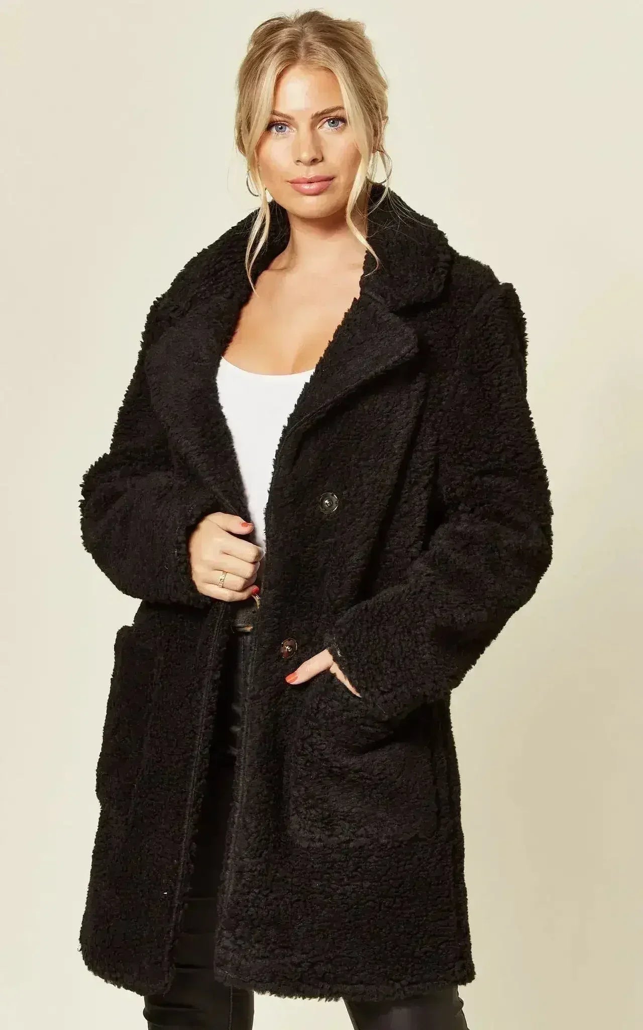 Stud Button Borg Teddy Coat (1905) - Femstylo
