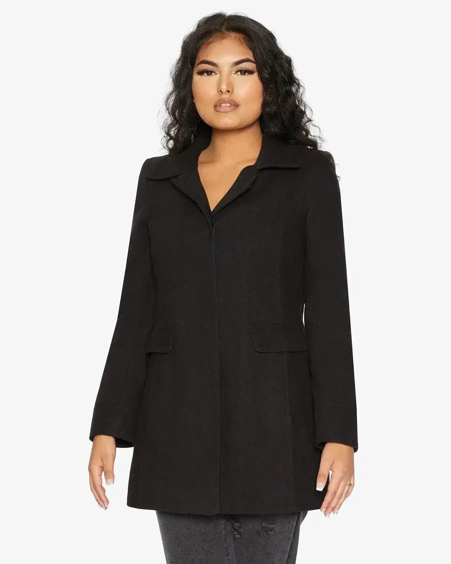 De La Creme Womens Wool Blend Hip Length Covert Coat - Femstylo