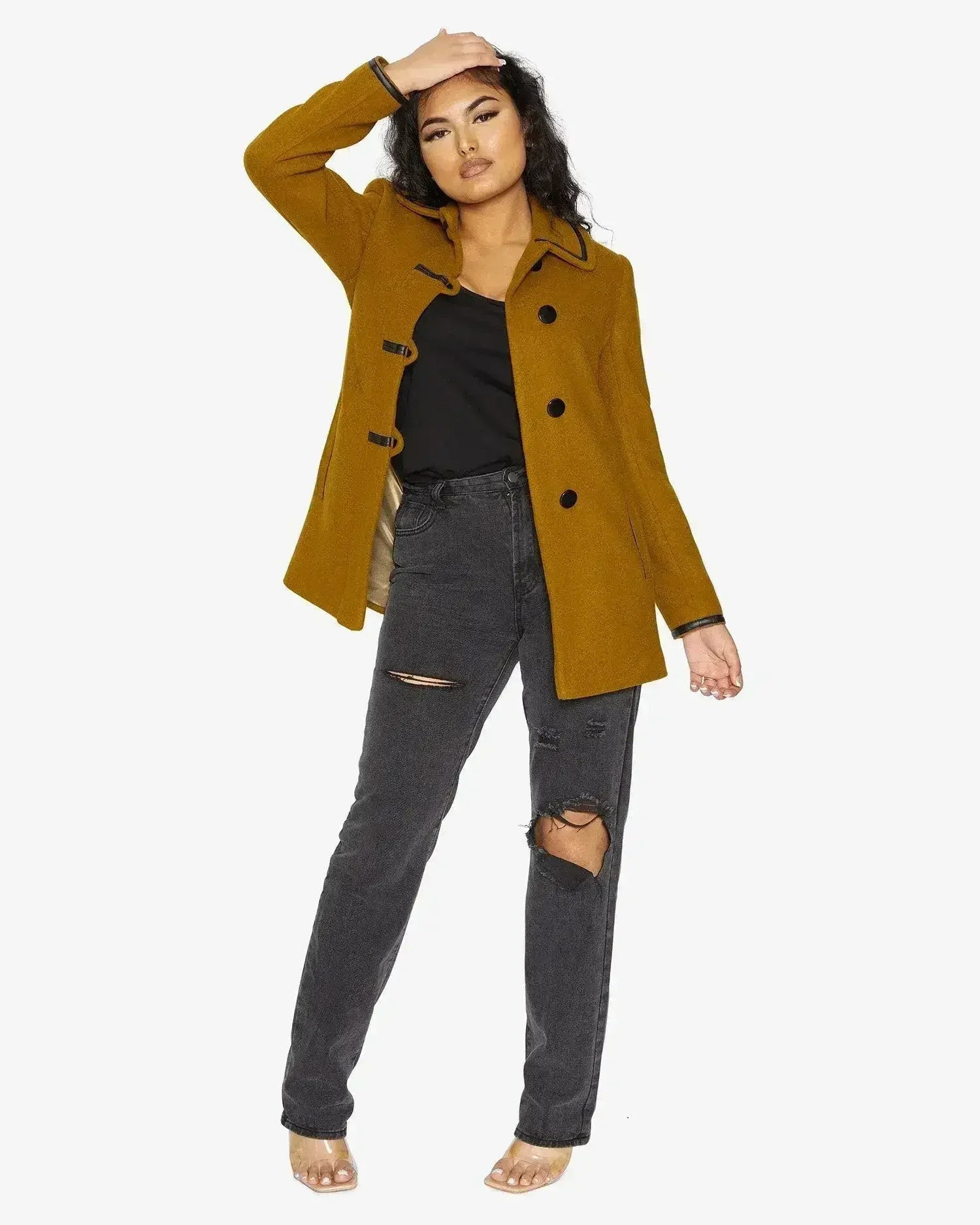 Wool Blend Contrast Trim Coat (1920) - Femstylo