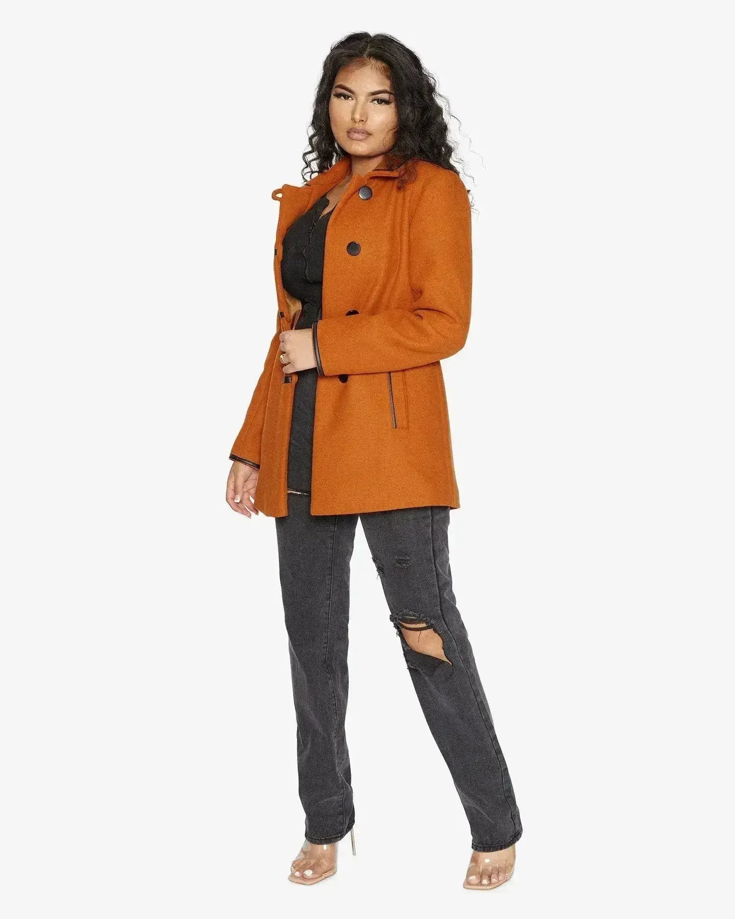 Wool Blend Contrast Trim Coat (1920) - Femstylo
