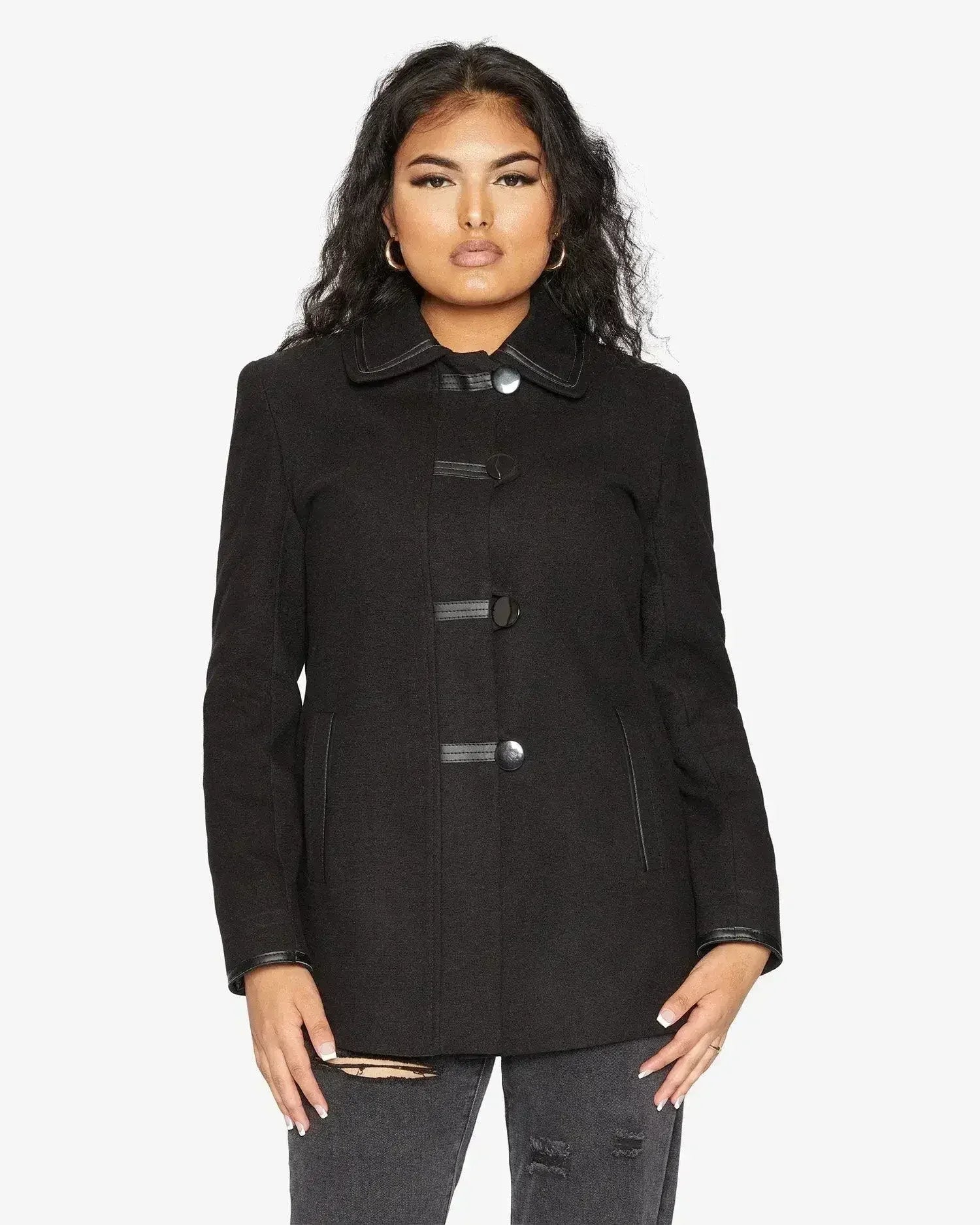 Wool Blend Contrast Trim Coat (1920) - Femstylo