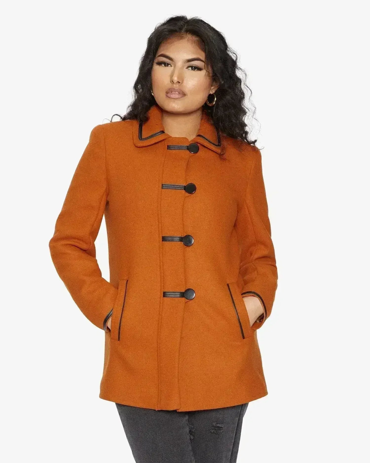 Wool Blend Contrast Trim Coat (1920) - Femstylo