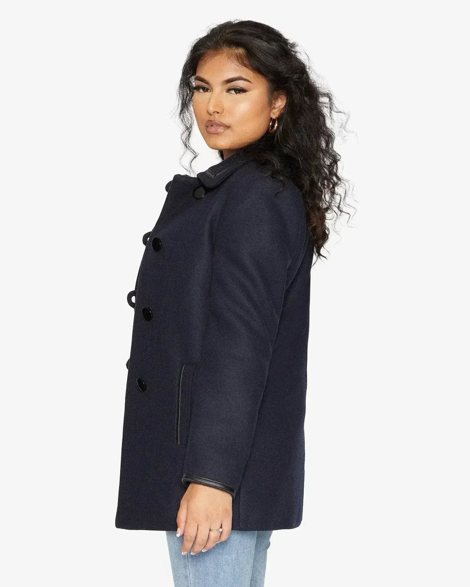 Wool Blend Contrast Trim Coat (1920) - Femstylo