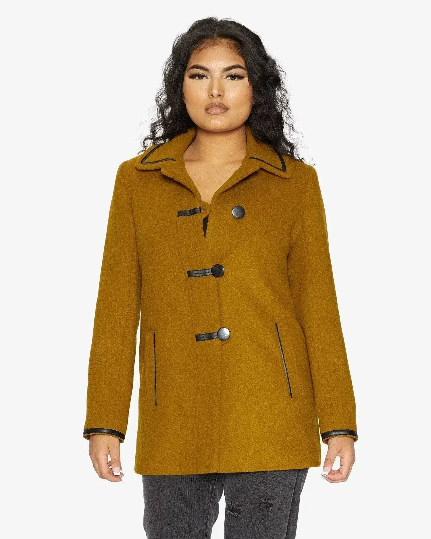 Wool Blend Contrast Trim Coat (1920) - Femstylo