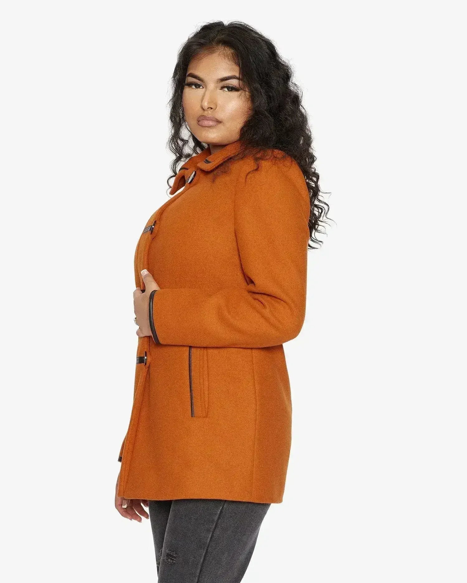Wool Blend Contrast Trim Coat (1920) - Femstylo