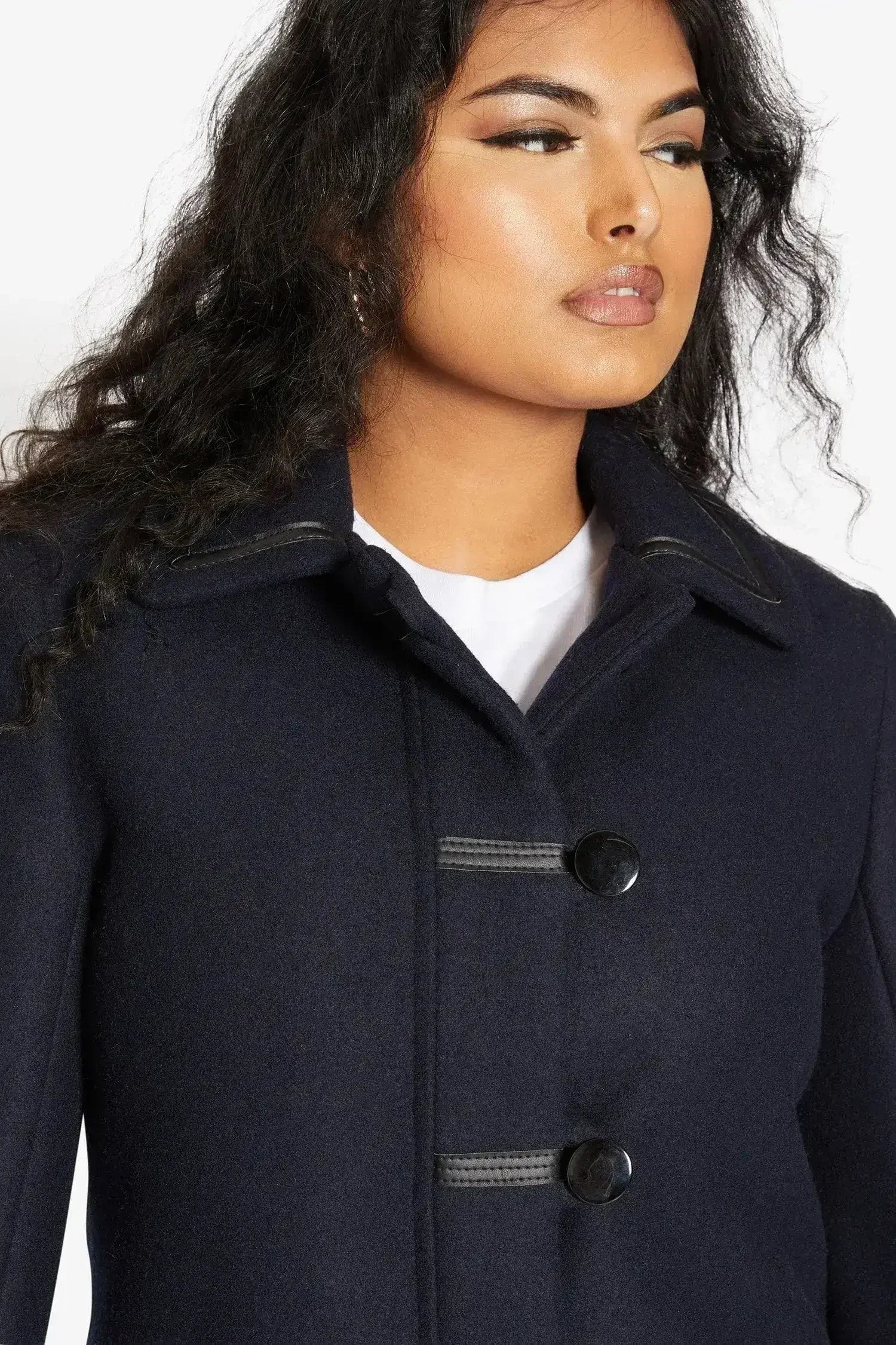 Wool Blend Contrast Trim Coat (1920) - Femstylo