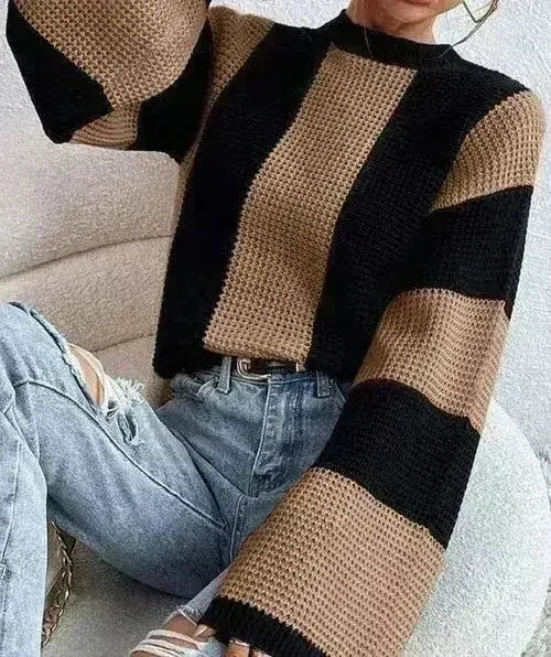 Color Block Bell Sleeve Sweater – Striped & Stylish - Femstylo
