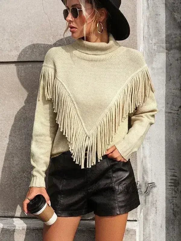 Fringe turtleneck sweater - Femstylo