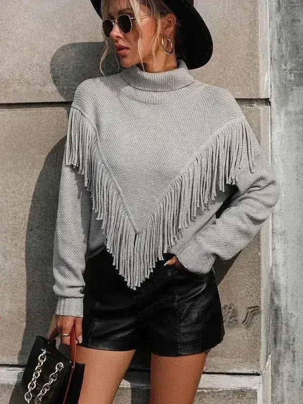 Fringe turtleneck sweater - Femstylo