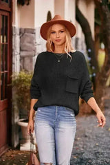 Knit sweater with pocket - Femstylo