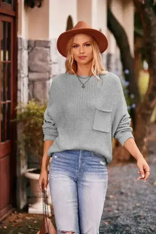 Knit sweater with pocket - Femstylo
