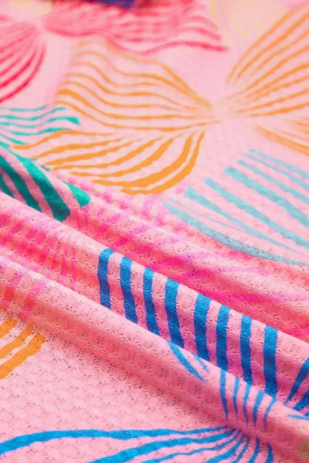 Sky Blue Bowknot Print Waffle Loose Tee - Femstylo