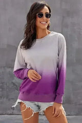 Chic Purple Ombre Crewneck Long Sleeve Sweatshirt - Femstylo