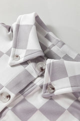 Khaki Checkerboard Shacket | Button Front Flap Pocket Jacket -Femstylo