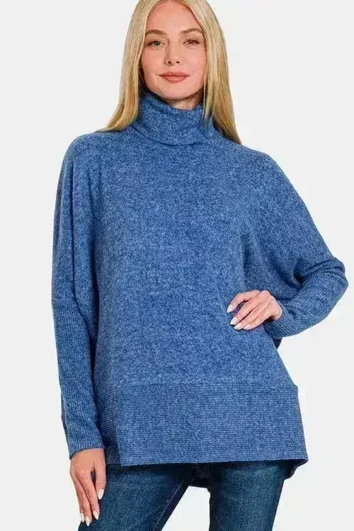 Zenana Brushed Melange Hacci Turtleneck Sweater | Cozy & Stylish - Femstylo