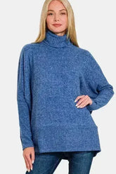 Zenana Brushed Melange Hacci Turtleneck Sweater | Cozy & Stylish - Femstylo
