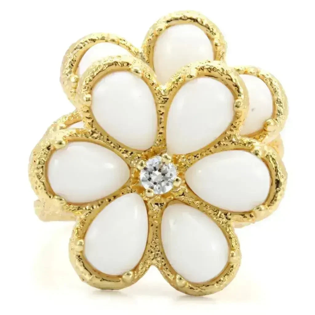 1W045 - Gold Brass Ring with Synthetic Synthetic Glass in White - Femstylo