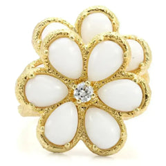 1W045 - Gold Brass Ring with Synthetic Synthetic Glass in White - Femstylo