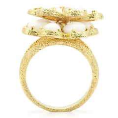 1W045 - Gold Brass Ring with Synthetic Synthetic Glass in White - Femstylo