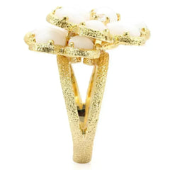 1W045 - Gold Brass Ring with Synthetic Synthetic Glass in White - Femstylo