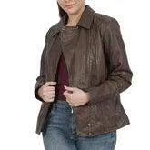 Kiara Zipper Brown Leather Jacket - Femstylo