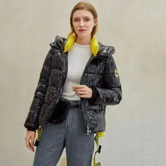 Short women winter coat parkas warm hooded shiny jacket coat Ladies - Femstylo