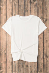 White Solid Color Basic Crew Neck Plain Tee